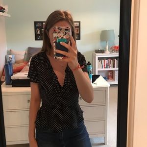 Chiffon Polka Dot Cross Over Blouse